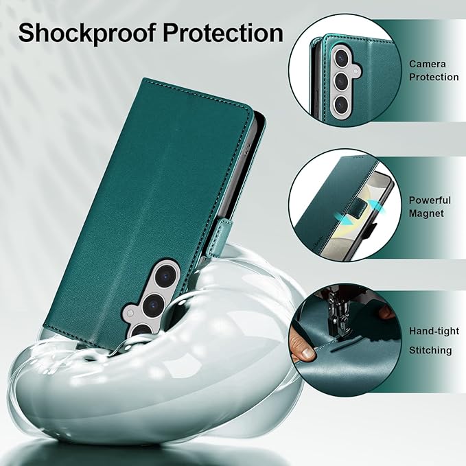 Wallet Flip Case for Samsung Galaxy S24 Plus/S24+ 5G - [RFID Blocking] Luxury PU Leather Card Holder Magnetic Phone Cover with Kickstand,Shockproof Protective Case,Green