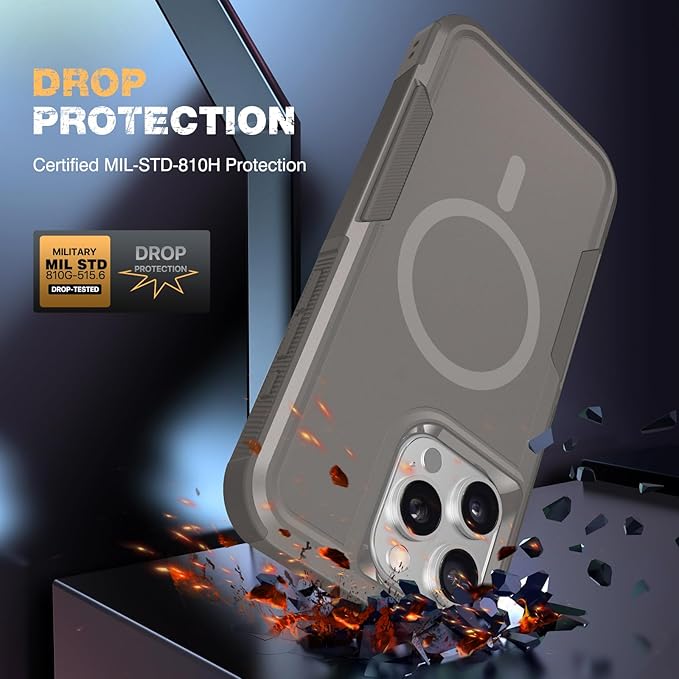 Diaclara Designed for iPhone 16 Pro Max Case, [with Privacy Screen Protector] [Anti Spy] [Military Grade Drop Protection] Heavy Duty Full-Body Shockproof Phone Case, Magnetic Grey Titanium
