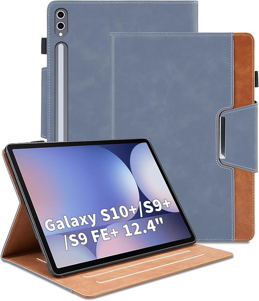 Case for Samsung Galaxy Tab S10 Plus/S9 FE Plus/S9 Plus 12.4 Inch - Multi-Angle Viewing Stand Cover with Pocket, PU Leather Folio Case with Magnetic Clasp, Auto Wake/Sleep Smart Tablet Cover, Gray