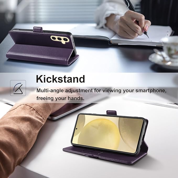 Wallet Flip Case for Samsung Galaxy S25 5G - [RFID Blocking] Luxury PU Leather Card Holder Magnetic Phone Cover with Kickstand,Shockproof Protective Case,Purple