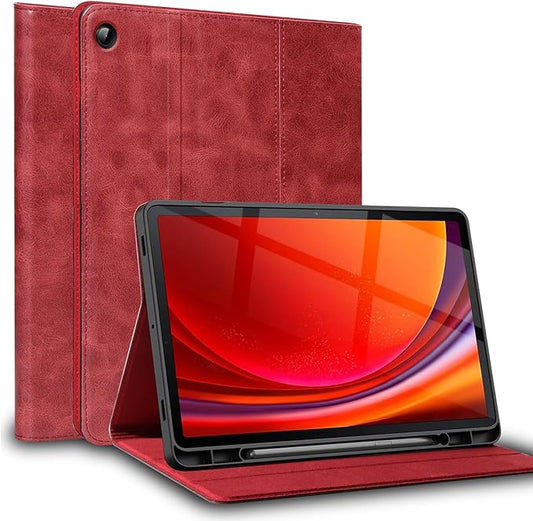 for Samsung Galaxy Tab A9+ 10.9 inch Case with S Pen Holder 2023 Model(SM-X216B/X210/X218) Genuine Leather Cover Protective Shell,Auto Wake/Sleep.Red