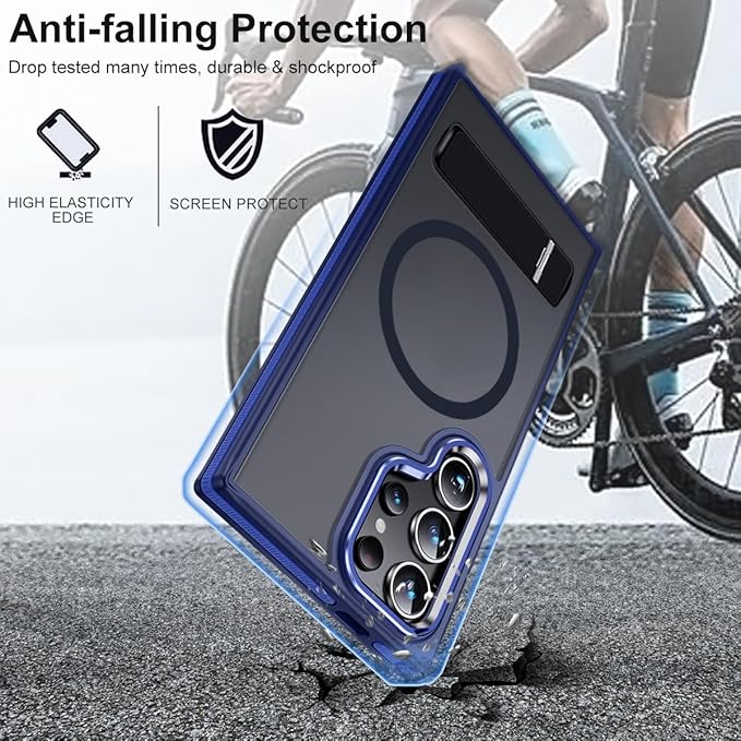 Magnetic Case for Samsung Galaxy S24 Ultra with Stand, Compatible with MagSafe, Anti-Slip Cover with Military-Grade Protection, Slim Phone Case for Galaxy S24 Ultra (Darkblue)