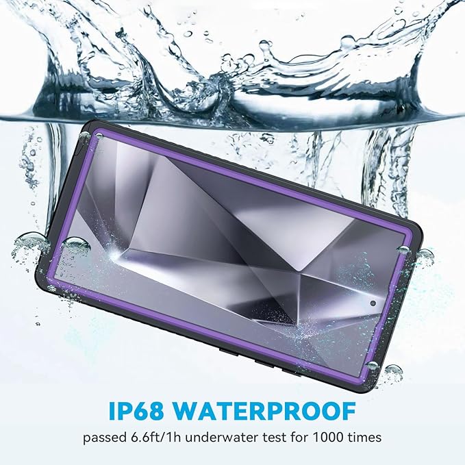 Lanhiem for Samsung Galaxy S24 Ultra Case, IP68 Waterproof Dustproof, Built-in Screen Protector, Rugged Full Body Shockproof Protective Cover for Galaxy S24 Ultra 5G 6.8 Inch, Purple/Clear