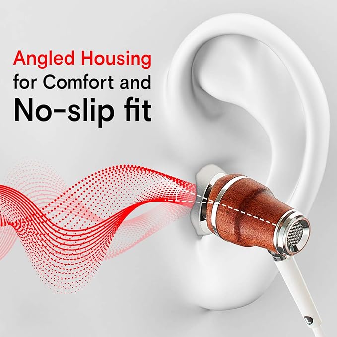 Symphonized Wired Earbuds with Microphone 3.5mm — Noise Isolating Headphones with Wire, Earphones Wired, Headphones with Microphone for Computer, Ear Phones Android Electronics, Natural Wood (White)