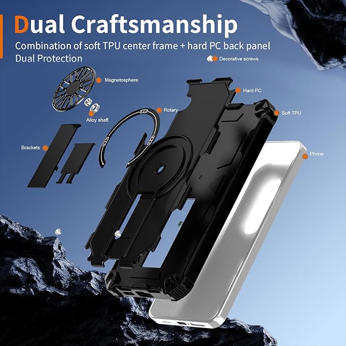 Magnetic Case for Galaxy S24 Plus/S25 Plus, Built-in Stand [Compatible with Mag-Safe] Shockproof Protective Cover Case for Samsung Galaxy S24 Plus/S25 Plus Black