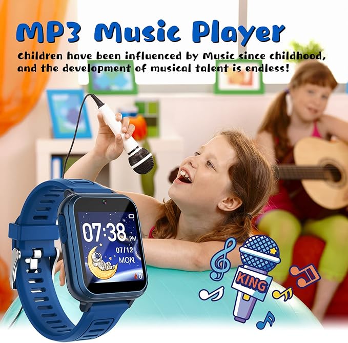 Retysaz Kids Smart Watch,24 Game Smart Watch for Kids, Smartwatches for Children 3-14 Ideal Great Present to Girls Boys (Blue)