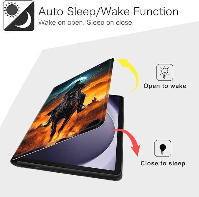 Case for Samsung Galaxy Tab A9+/A9 Plus 11” 2023 Model (SM-X210/X216/X218), Slim PU Leather Stand Cover with Auto Wake/Sleep, Multi-Angle Viewing & Shockproof, Man Riding Horse