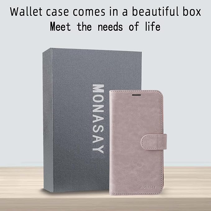 MONASAY Wallet Case Compatible for Galaxy S23+Plus 5G,[RFID Blocking] Flip Folio Leather Cell Phone Cover with Credit Card Holder，6.6 inch, Pinksand