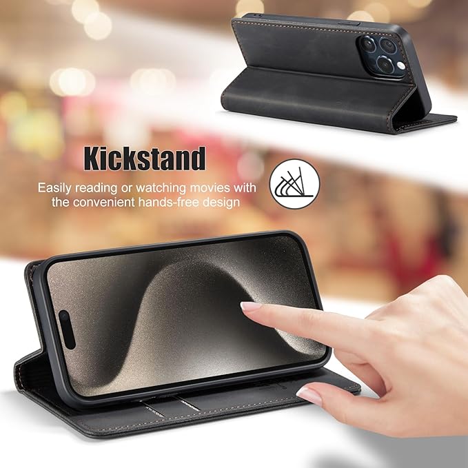 japezop iPhone 15 Pro Max 5G Wallet Case with [RFID Blocking],Card Holder Kickstand Magnetic,Leather Flip Case Wallet for iPhone 15 Pro Max 5G 6.7 Inch(Black)