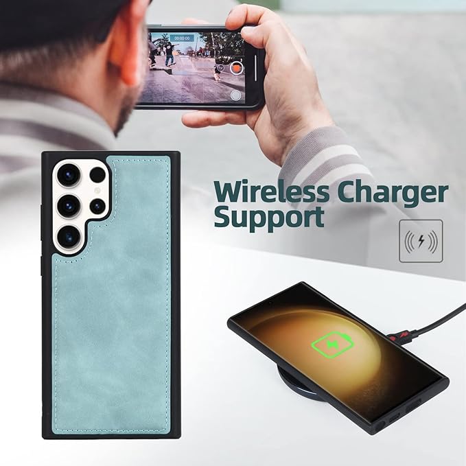 TwoHead for Samsung Galaxy S23 Ultra Wallet Case with Card Holder, PU Leather Detachable Magnetic Phone Case for S23 Ultra 6.8 in(Dream Blue)