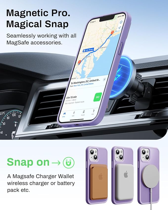 Magnetic for iPhone 13 Case & iPhone 14 Case, Compatible with MagSafe, Military Grade Drop Protection, Slim Shockproof Anti-Fingerprint Translucent Matte Phone Protective Cover, Light Purple