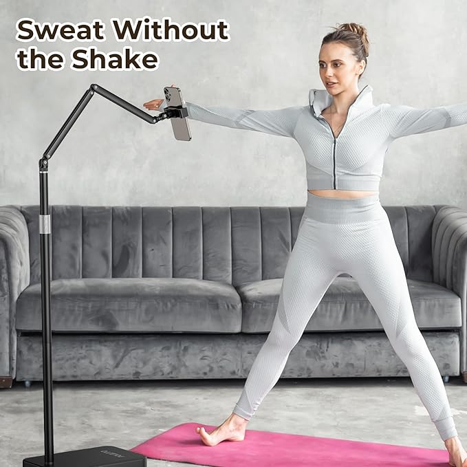 Tablet Floor Stand with 10.6 LB Heavy Metal Base, Adjustable Height Stretchable Arm Overhead Bed Phone Stand, Compatible with iPad mini Air Pro, Kindle, Switch, Galaxy Tab, Cell Phones