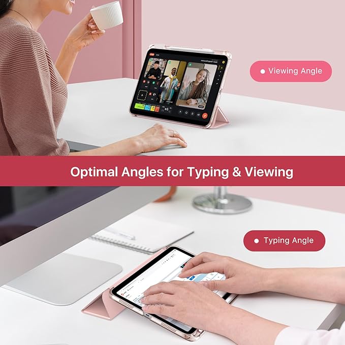 MoKo for iPad (A16) 11th Generation Case 11 Inch 2025, iPad 10th Generation Case 10.9 Inch 2022 with Pencil Holder, Slim Light Trifold Protective Cover with Hard PC Translucent Back Shell, Rose Gold