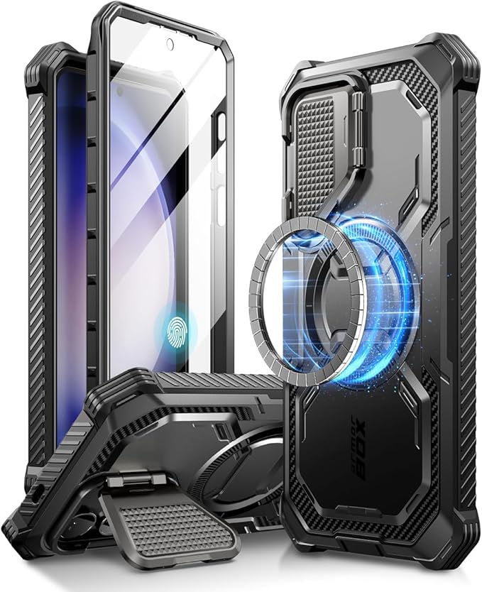 i-Blason for Samsung Galaxy S24 Case with Camera Cover Stand, [Compatible with MagSafe] [Built-in Screen Protector], Anti-Fall Magnetic Phone Case for Samsung Galaxy S24 6.2", Black