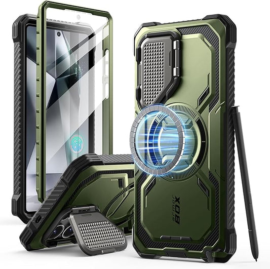 i-Blason Armorbox for Samsung Galaxy S25 Ultra Case MagSafe with Camera Cover Stand [Military Protection] Full-Body Heavy Duty Magnetic Phone Case with Screen Protector for S25 Ultra 6.9 inch, Green