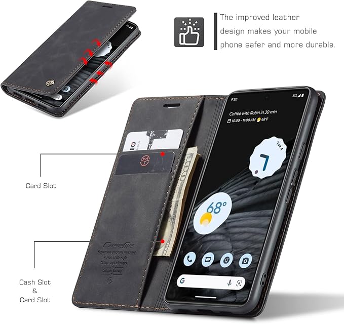 for Google Pixel 7 Case, Flip Wallet Leather Case with Card Holder Magnetic Closure Shockproof Kickstand Protective Phone Cases Cover for Google Pixel 7,Black