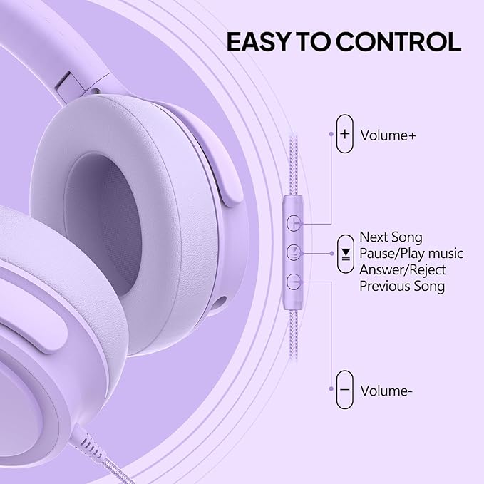 Wired Over-Ear Headphones with USB C Connector, Hi-Fi Stereo Sound, Noise-Isolating Ear Cups, Comfortable Fit for USB C Devices (No Bag, Purple)