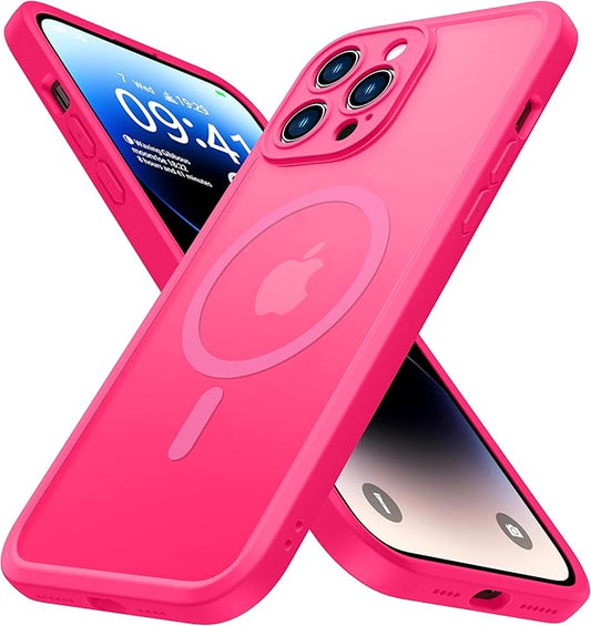 ImpactStrong Magnetic Guard Designed for iPhone 14 Pro Case [Camera Protection] [Military Grade Drop Tested] [Compatible with MagSafe] Slim Translucent Matte Phone Case (6.1") - Hot Pink