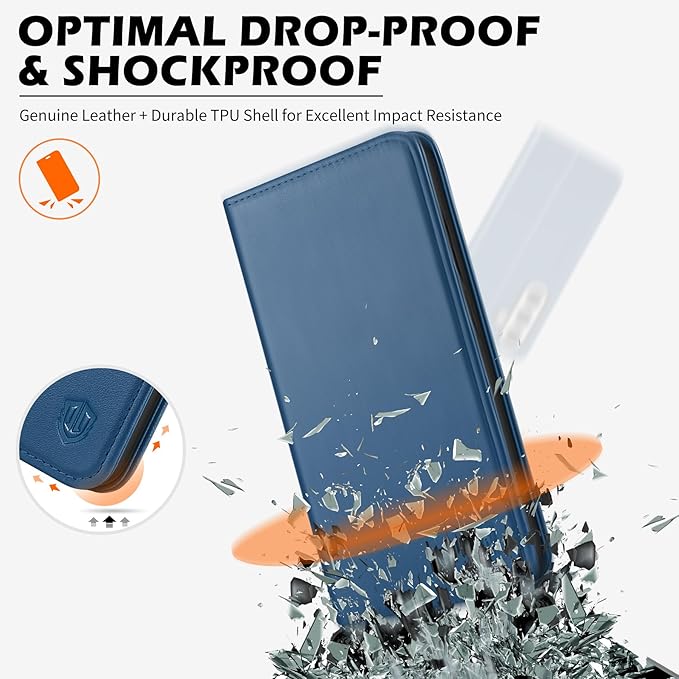 SHIELDON Case for Galaxy S25+ Plus 6.7", Genuine Leather Wallet Magnetic Case, RFID Blocking Card Holder Kickstand Shock Absorbing Protective Cover Compatible with Galaxy S25+ 2025 - Nappa Royal Blue