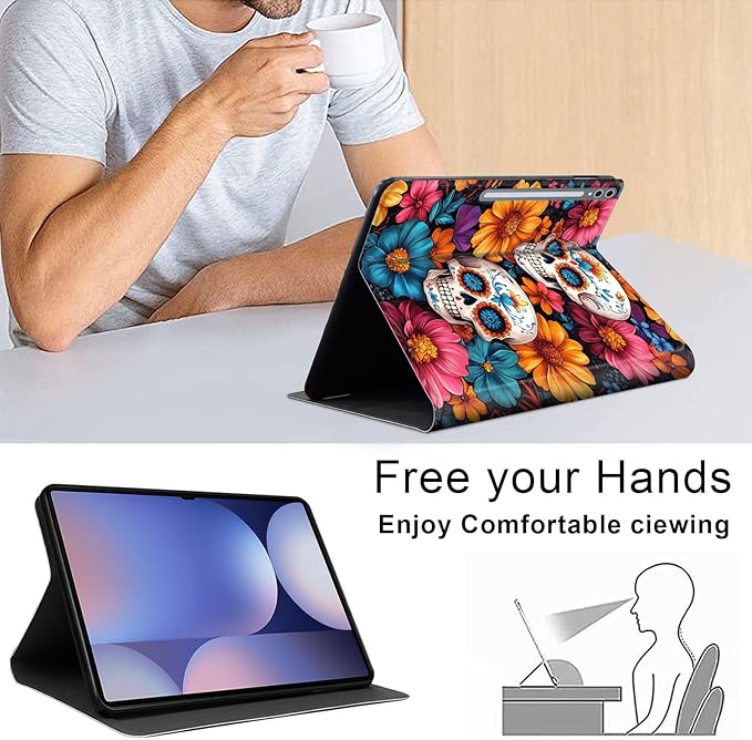Case for Samsung Galaxy Tab S10 Plus/ S9 FE Plus/ S9 Plus 5G Tablet 12.4'', Slim PU Leather Stand Cover with Auto Wake/Sleep, Multi-Angle Viewing & Shockproof, Sugar Skulls