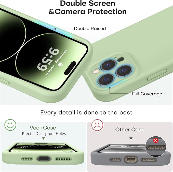 Vooii Compatible with iPhone 14 Pro Case, Liquid Silicone Upgrade [Camera Protection] [Soft Anti-Scratch Microfiber Lining] Shockproof Phone Case for iPhone 14 Pro 6.1 inch - Matcha