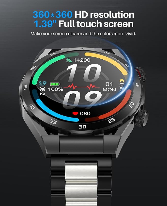 EarlySincere Smart Watches with Blood Pressure Monitor, IP67 Waterproof for Android iOS iPhone,1.39" HD Smartwatches for Men, Fitness Watch with Heart Rate/Sleep, Comes with replaceable silicone strap