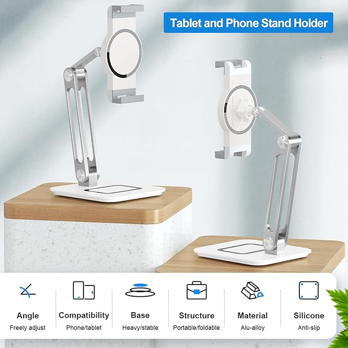Tablet Stand,Phone Stand,Adjustable Height and Angle Folding Aluminum,Suitable for Desktop use, Compatible with 4.7-12.9" Tablet,Phone,iPads & More,VC-Z1718(1Packs,Silvery)