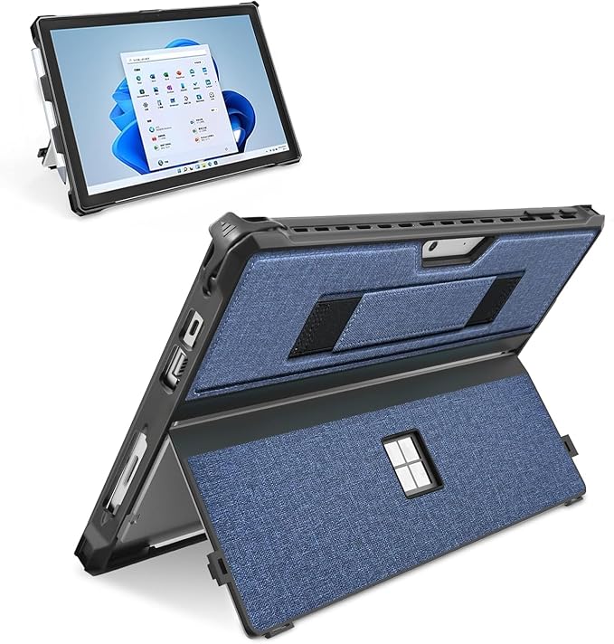 Case for 12.3" Microsoft Surface Pro 7+/7/6/5/4/Pro LTE Protective Rugged Cover Case, with Stylus Pen Holder and Hand Strap, Compatible with Type Cover Keyboard,Navy Blue