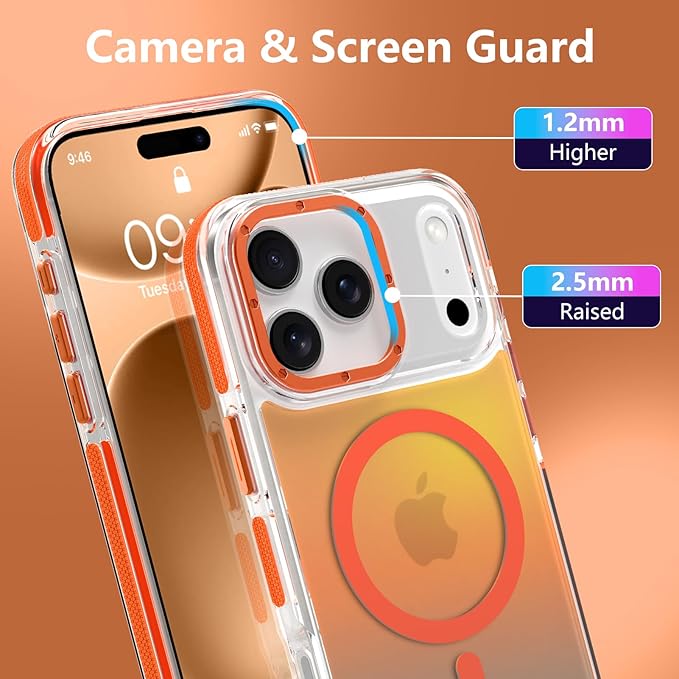 MOWIME Magnetic Case for iPhone 17 Pro Max [Compatible with Magsafe] [Cute Fashion Fluorescent Design] [1 Screen Protector] Slim Translucent Matte Case for iPhone 17 Pro Max 6.9" 2025, Orange