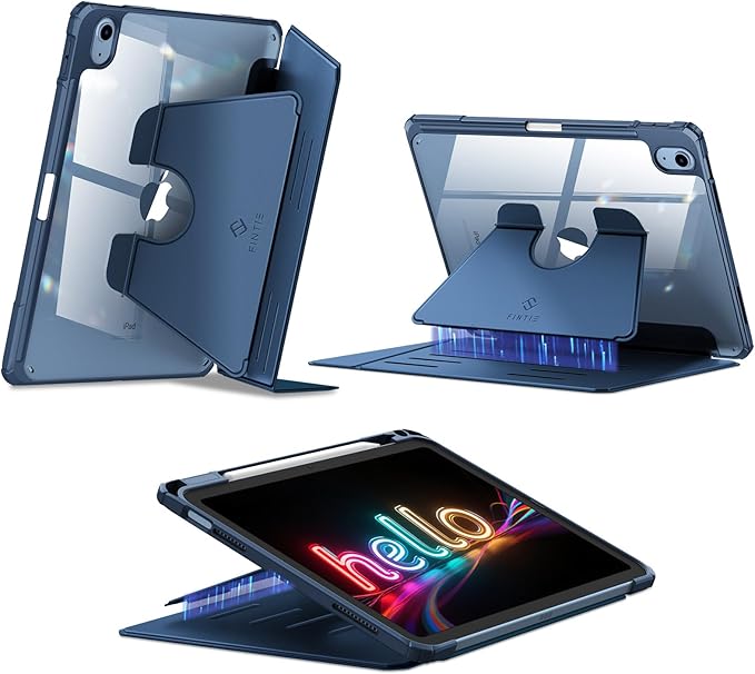 Fintie Vertical Stand Case for iPad (A16) 11th Generation 11 Inch (2025), iPad 10th Generation 10.9 Inch (2022), Multi-Angle Viewing Clear Cover with Pencil Holder, Magnetic Ultra-Stable, Blue
