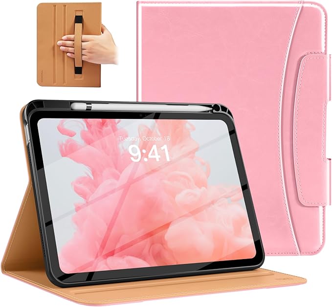 MoKo for iPad (A16) 11th Generation Case 11 inch 2025, iPad 10th Generation Case 10.9" 2022 with Pencil Holder & Pocket, Premium Leather Folio Stand Cover, Multiple Viewing Angles, Cinnamon Pink