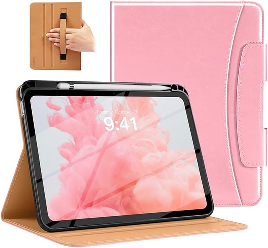 MoKo for iPad (A16) 11th Generation Case 11 inch 2025, iPad 10th Generation Case 10.9" 2022 with Pencil Holder & Pocket, Premium Leather Folio Stand Cover, Multiple Viewing Angles, Cinnamon Pink