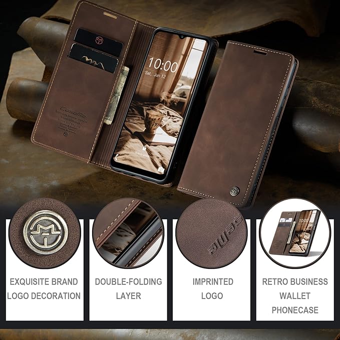 for Samsung Galaxy A14 4G/5G Case, Flip Wallet Leather Case with Card Holder Magnetic Closure Shockproof Kickstand Protective Phone Cases Cover for Galaxy A14 Phone Cover,Coffee