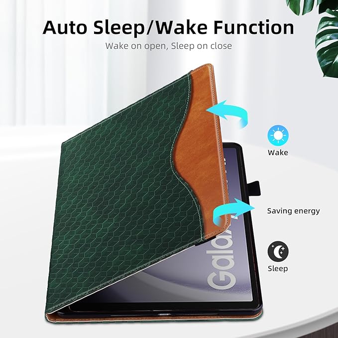 Case for Samsung Galaxy Tab A9 Plus 11 Inch Cover 2023 PU Leather Cover Multi-Angle Viewing Stand with Card Pocket for Galaxy Tab A9 Plus Case,Retro Green