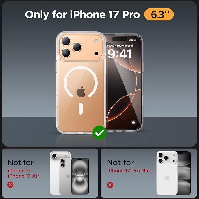 Miracase Magnetic for iPhone 17 Pro Case 6.3" with Screen Protector, [Compatible with MagSafe] Military-Grade Protection, Anti-Fingerprint, Slim Thin Phone Case for 17 Pro Cover, Clear