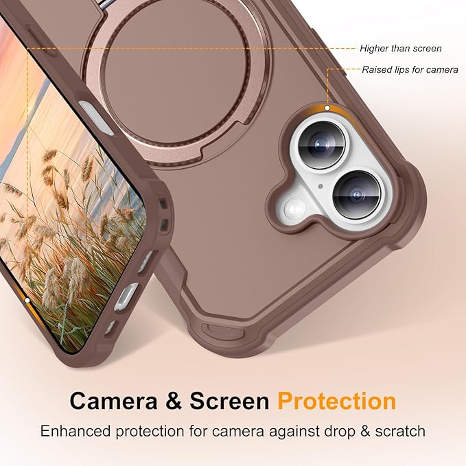 Compatible with iPhone 17 Case with Invisible Magnetic Ring Stand [Compatible with Magnetic] [Military Drop Protection] Shockproof Slim Hard Back Soft Edge Case 6.3 Inch, Khaki