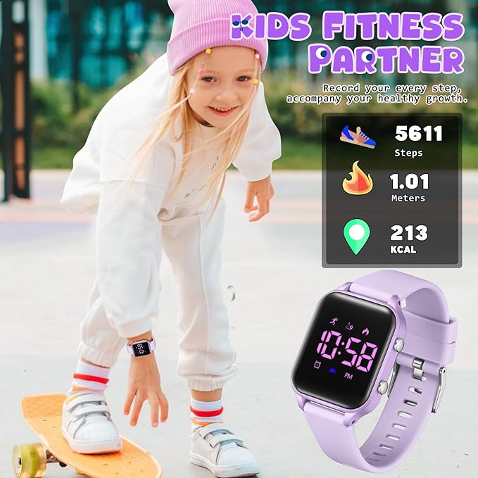 Kids Digital Watches for Boys Girls, Sports Watch with Fitness Tracker, Pedometer, Alarm Clocks, Stopwatch, No App Needed Waterproof Kids Watch, Gift for Teens Student Girls Boys Ages 5-14