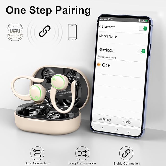 Wireless Earbuds, Bluetooth 5.4 Headphones Sports, 50H Playback Over-Ear Buds with 4 ENC Noise Cancelling Mic, HiFi Stereo Fitness Earphones Earhooks, IP7 Waterproof Headset for Runing