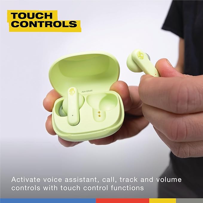 Skullcandy Smokin’ Buds Wireless Earbuds, Bluetooth Headphones, Noise Isolating Fit, Up to 20 Hours Battery, IPX4 Sweat and Water Resistant, Microphone for iPhone Android - Matcha