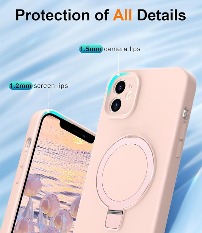 ZHK Liquid Silicone Designed for iPhone 12 Case with Magnet Stand, [Precise Camera Lens Protection][Mil-Grade Drop Shockproof][Soft Anti-Scratch Microfiber Lining] Slim Fit Cover, Pink