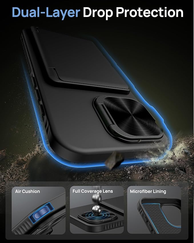 for iPhone 16 Case Wallet, Built-in Stand & Card Holder & Camera Lens Cover, Full Body Protective Rugged Multifunctional Kickstand Heavy Duty Phone Cover Case for iPhone 16 6.1" 2024, Black