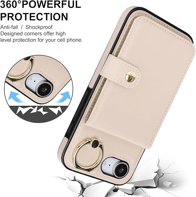 Compatible iPhone 16e Wallet Case with Card Holder RFID Blocking PU Leather Doubles as a Wallet Unisex Flip Shockproof Protection with Card Slots Ring Wrist Kickstand Function,White