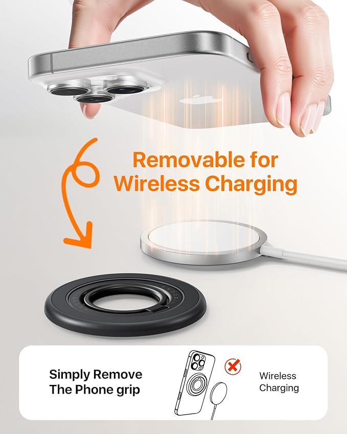 andobil [2025 3rd Gen] Magnetic Phone Grip for MagSafe [Sability Max] Stronger Two-Sided Magnet Cell Phone Ring Holder Compatible with MagSafe Accessories, iPhone 17 Pro Max Air 16 15 14 13 12, Black
