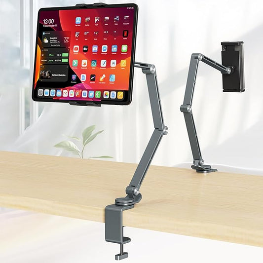 Tablet Stand Holder, Adjustable Foldable Tablet Arm iPad Desk Mount with 360°Rotate Base, Phone Holder iPad Stand for Desk and Bed, Compatible with Tablets, Phones or Other 4-15.6" Device