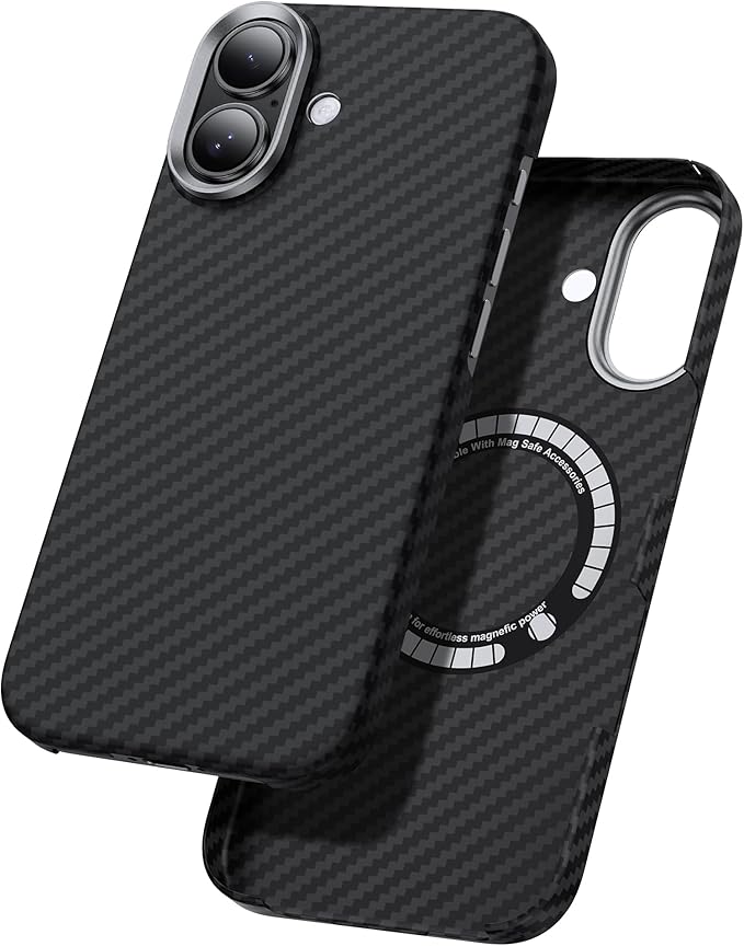 Aramid Fiber for iPhone 17 Case Black/Grey(Twill), Compatible with MagSafe,Slim & Light, Case-Less Touch Feeling