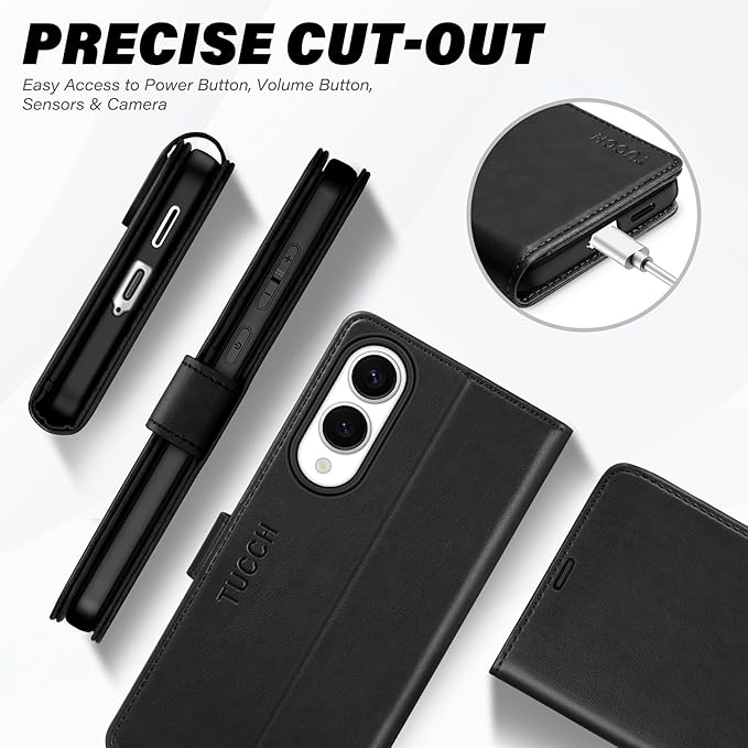 TUCCH Case Wallet for Galaxy S25 Edge 6.7", Kickstand [RFID Blocking] 4 Card Holder, Folio Magnetic PU Leather [TPU Shockproof Inner Case] Protective Folio Cover Compatible with Galaxy S25 Edge, Black