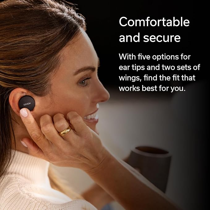 Denon PerL True Wireless Earbuds - Active Noise Cancelling, Bluetooth, Personalized Sound with Masimo Adaptive Acoustic Technology, 24-Hr Battery Life, Wireless Charging, Black