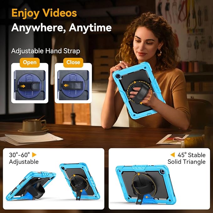 Case for Samsung Galaxy Tab A9+/A9 Plus 11 Inch 2023(SM-X210/X216/X218), Ubearkk Full-Body Drop Protection Case with Screen Protector, 360° Rotating Stand and Hand/Shoulder Strap, Brightblue