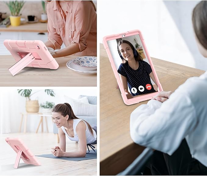 Case for Samsung Galaxy Tab A7 Lite 8.7-Inch 2021 (SM-T227/T225/T220), 3 in 1 Heavy Duty Rugged Shockproof Kickstand Hybrid Three Layer Protective Cover, Rosegold