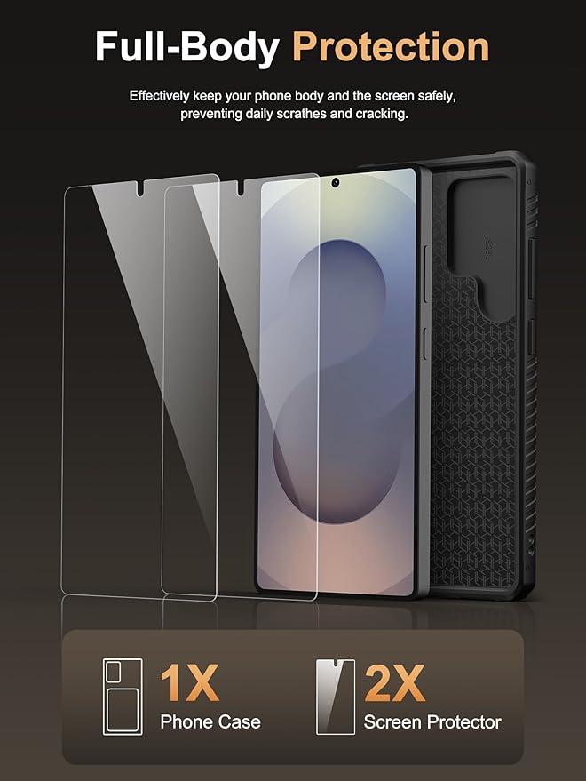 Vihibii for Samsung Galaxy S25 Ultra Case with Card Holder (4 Cards), Built-in 2X Tempered Glass Screen Protector & Slide Camera Cover, Rugged & Shockproof Wallet Case for S25 Ultra 6.9" 2025, Black